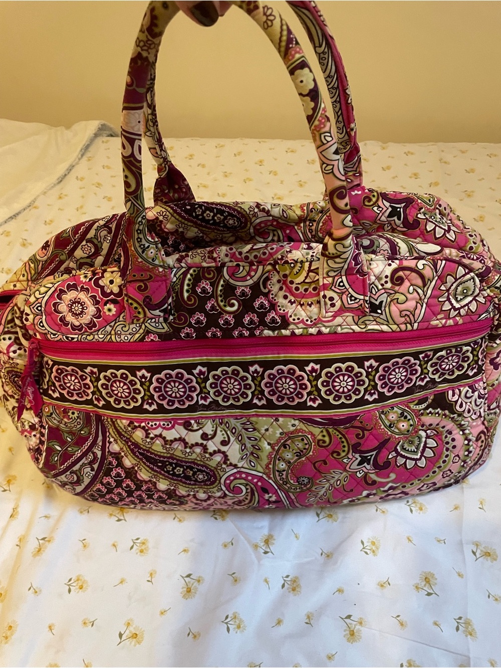Quilted Vera Bradley Pink Paisley Travel Tote Bag